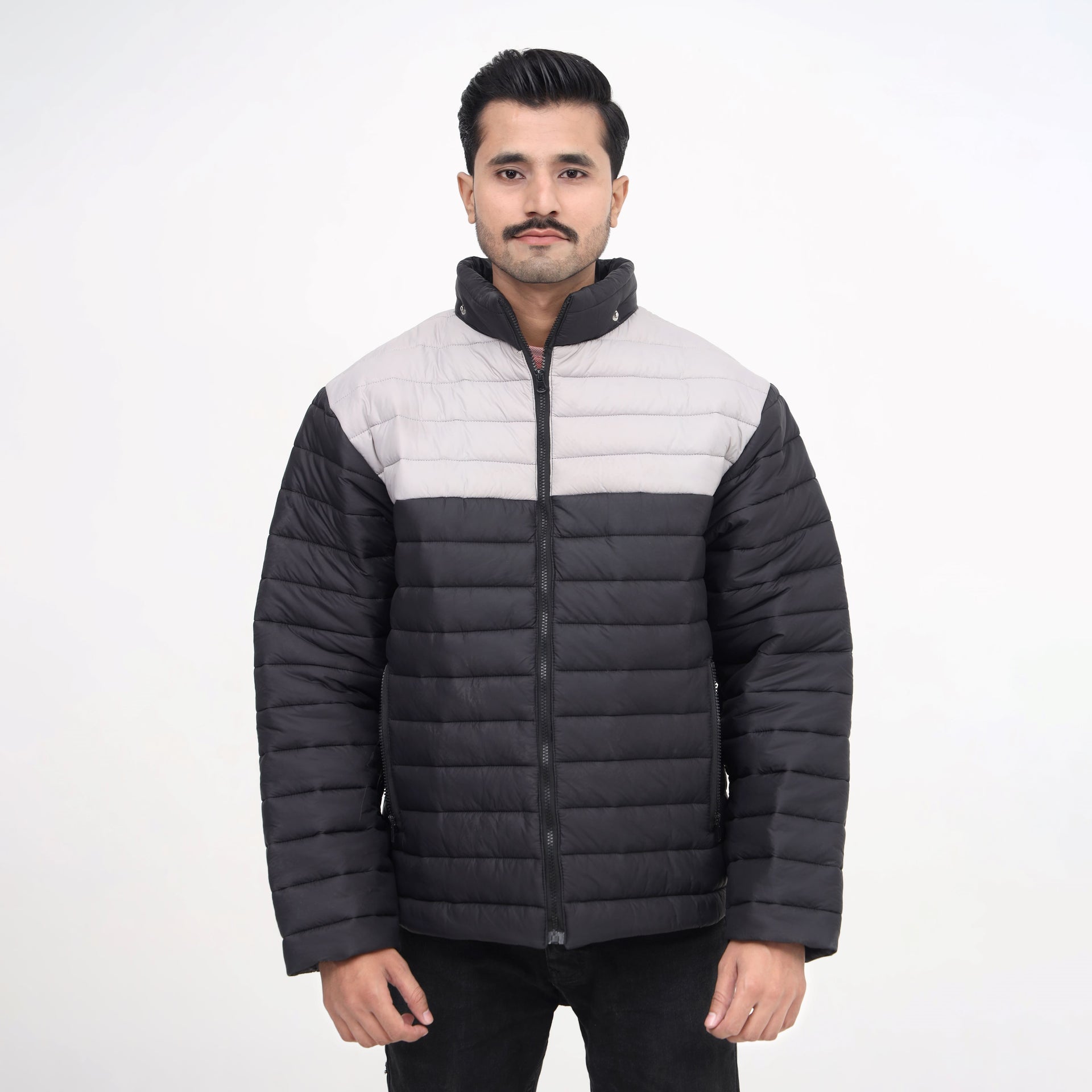 MetroSplit Quilted Puffer Jacket – Gray & Black Urban Jacket