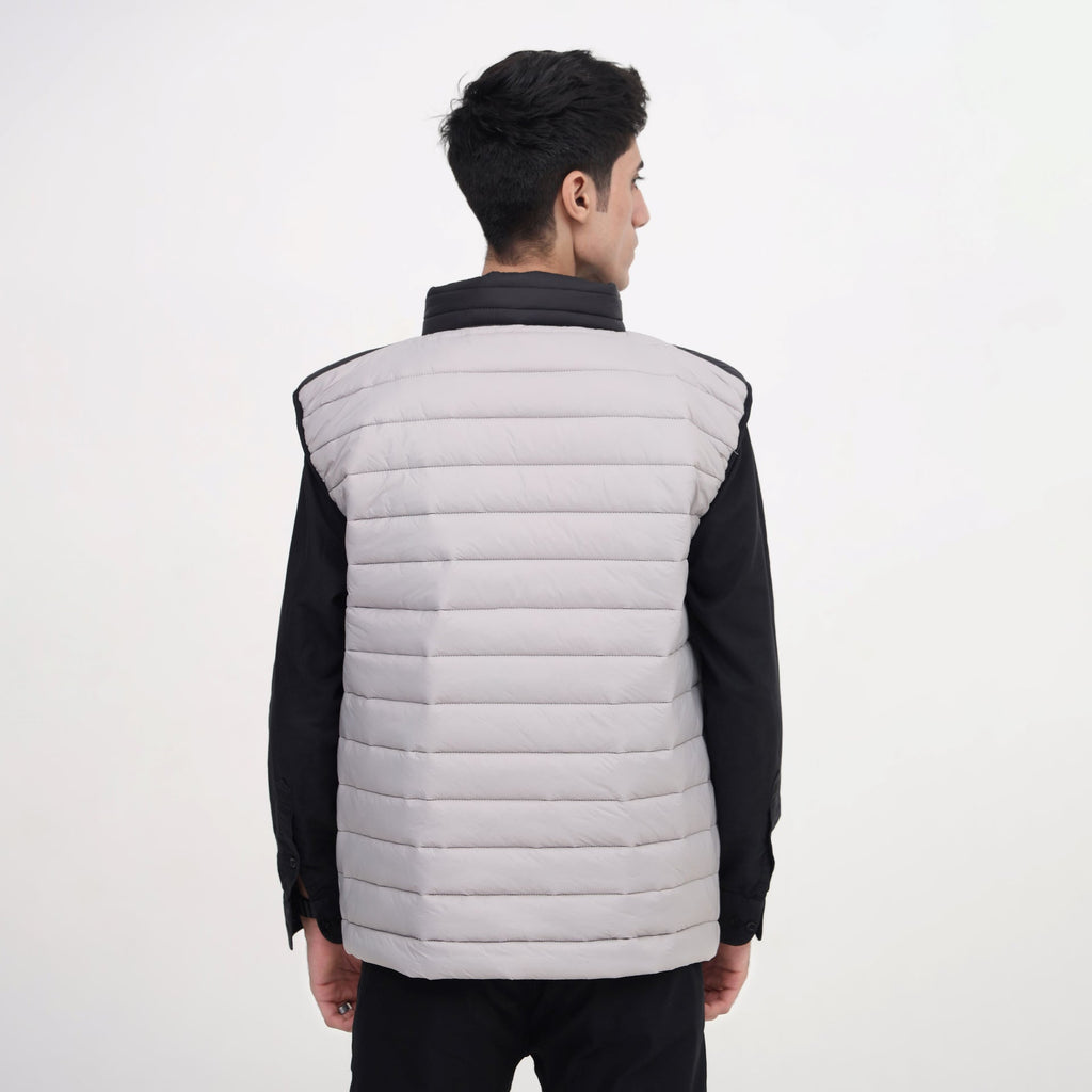 FrostSplit Sleeveless Puffer – Black Upper, Gray Lower Design