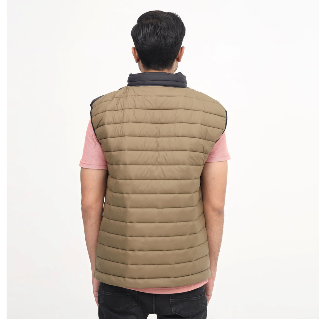 Men Black & Brown Puffer Vest