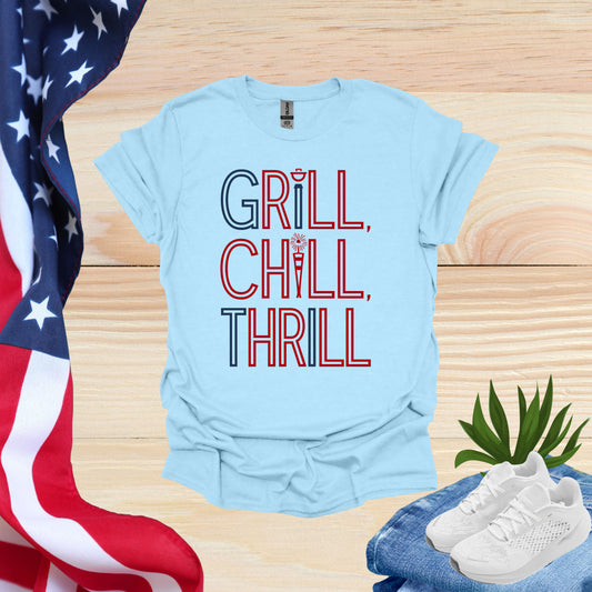 Hilarious Light Blue 4th of July Shirts | Grill Chill Thrill