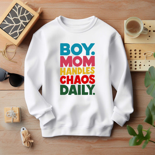 Boy Mom White Sweatshirt