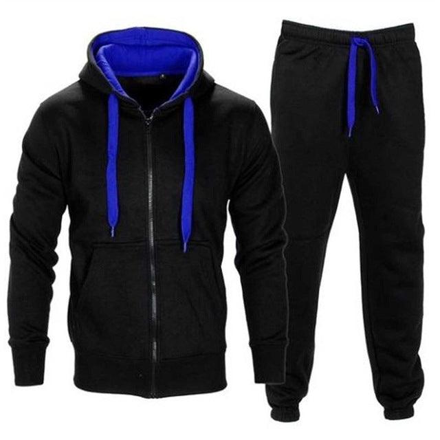 Casual Solid Tracksuit Zipper Hooded Sweatshirt Jacket with Sweatpants Men's Tracksuit - Maves Apparel