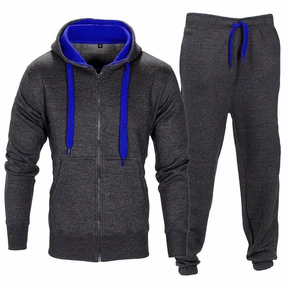 Casual Solid Tracksuit Zipper Hooded Sweatshirt Jacket with Sweatpants Men's Tracksuit - Maves Apparel
