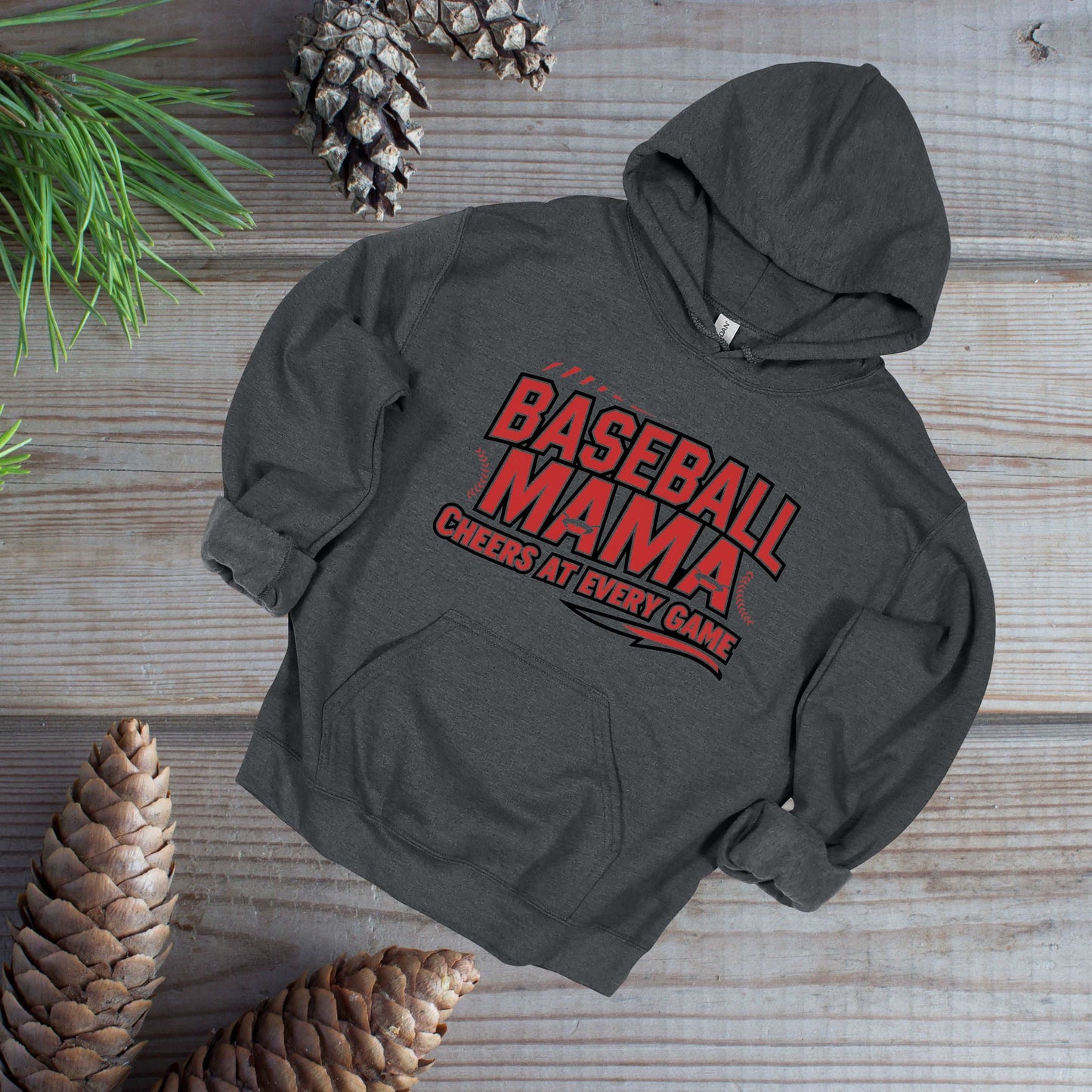 Baseball Mama Dark Heather Hoodie