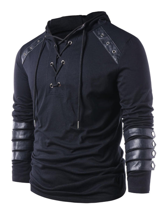 Faux Leather Lace Up Hoodie - Maves Apparel