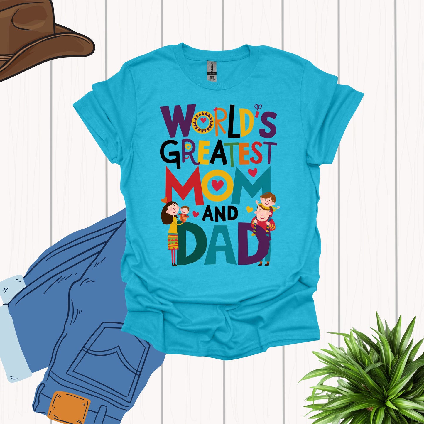 World Greatest Mom and Dad Heather Galapagos Blue  Shirt