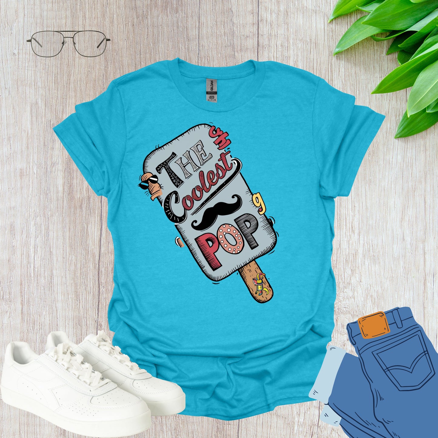The Coolest Pop heather galapagos blue  Funny Dad Shirt