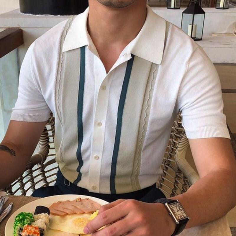 Men's Lapel Pullover Casual Stripe Polo Shirt - Maves Apparel