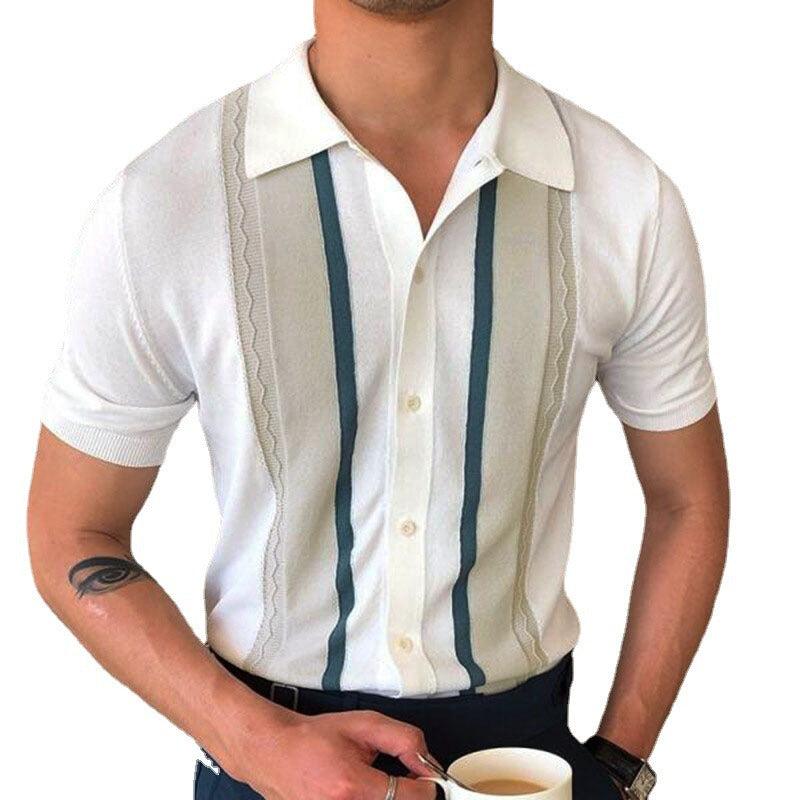 Men's Lapel Pullover Casual Stripe Polo Shirt - Maves Apparel