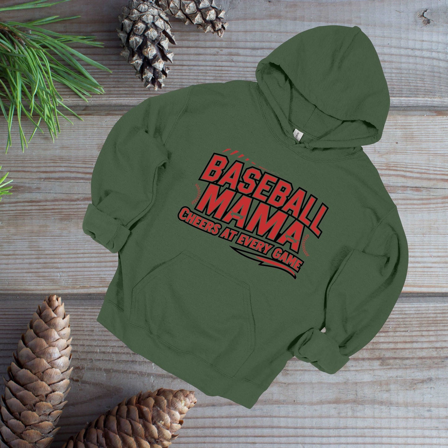 Baseball Mama Military Green Hoodie