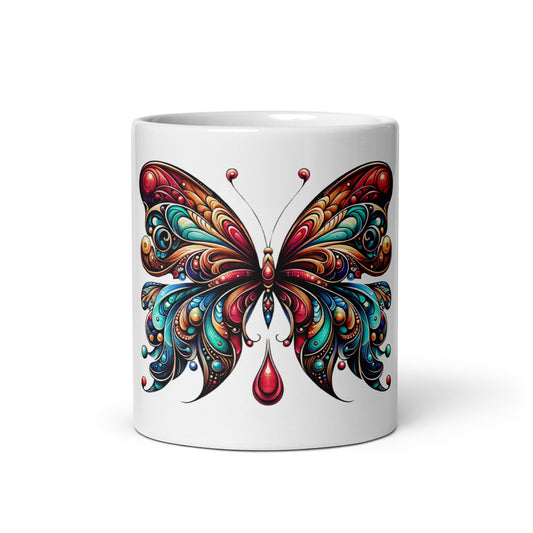 White Glossy Butterfly Mug