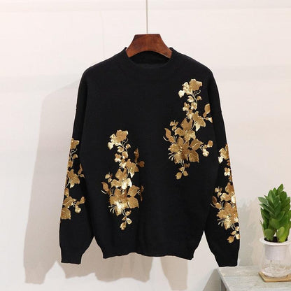 Women's Sequin Flowers Sweater Set - Maves Apparel
