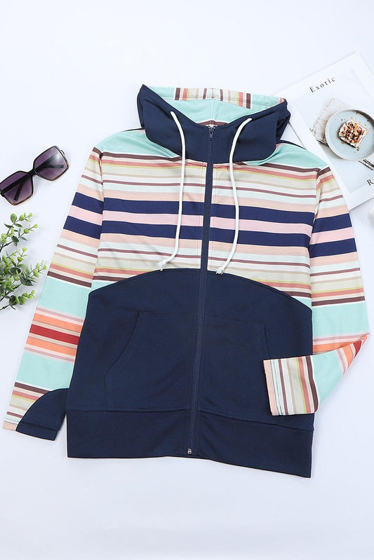 Jacket with Striped Colour Block Zipper - Maves Apparel