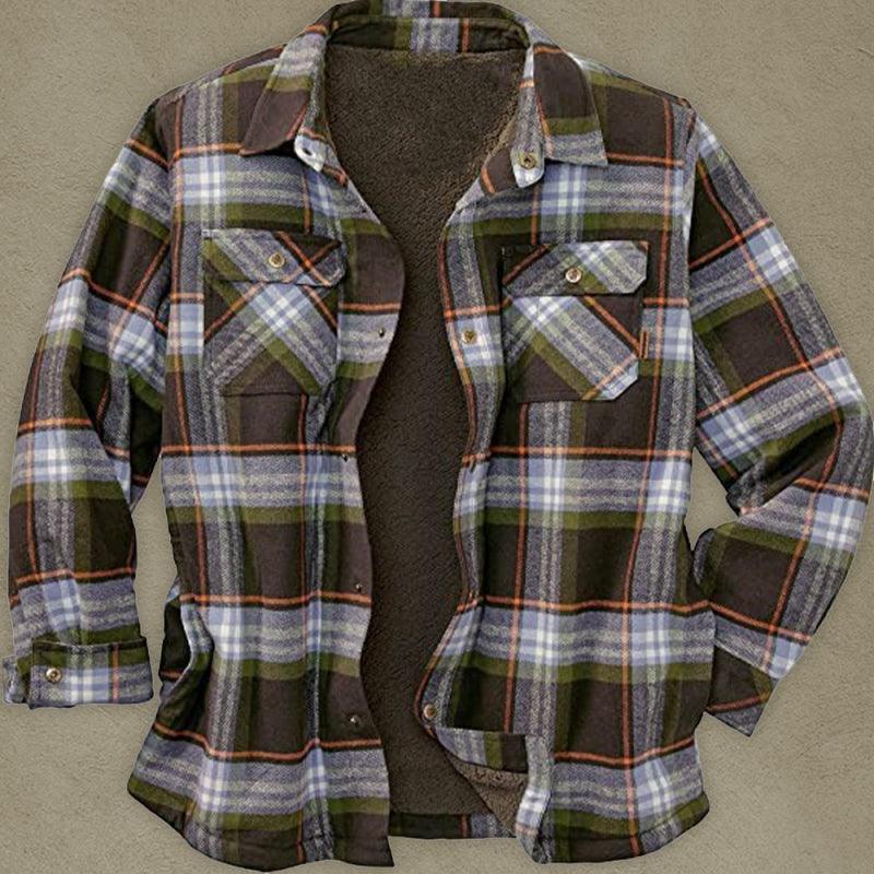 Men’s Plaid Pattern With Buttoned Breast Pocket Faux Sherpa-lined Flannel Shirt Jacket - Maves Apparel