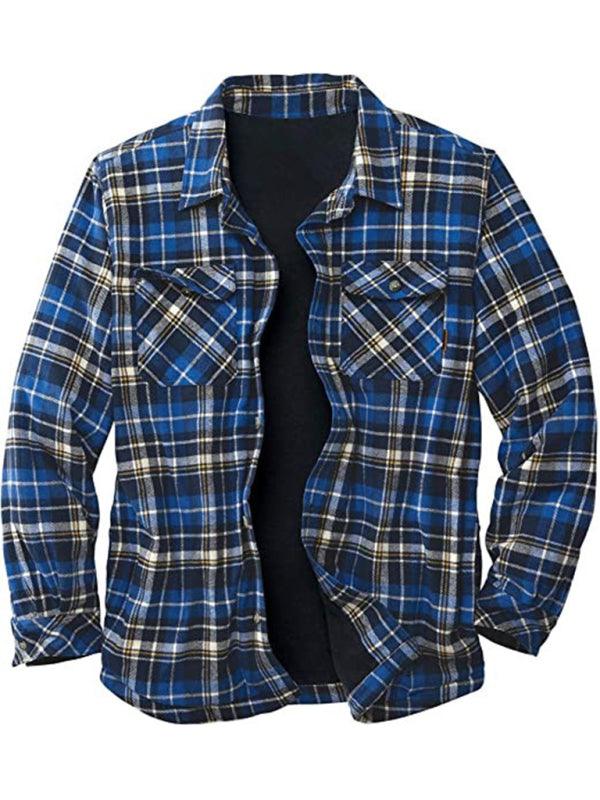 Men’s Plaid Pattern With Buttoned Breast Pocket Faux Sherpa-lined Flannel Shirt Jacket - Maves Apparel