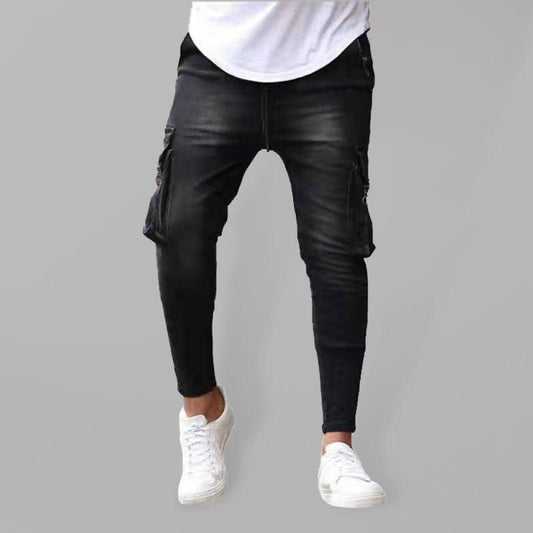 Men's Skinny Fit Cargo Snap Stretch Jeans - Maves Apparel