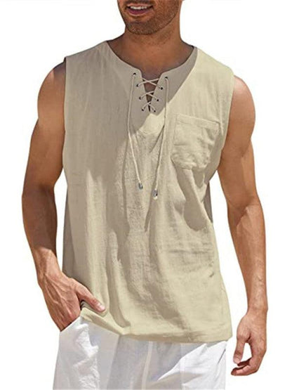 Men's Solid Color Lace Tie Jersey Muscle Tank - Maves Apparel