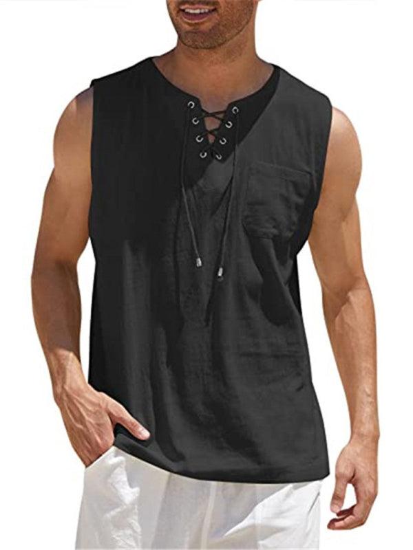 Men's Solid Color Lace Tie Jersey Muscle Tank - Maves Apparel