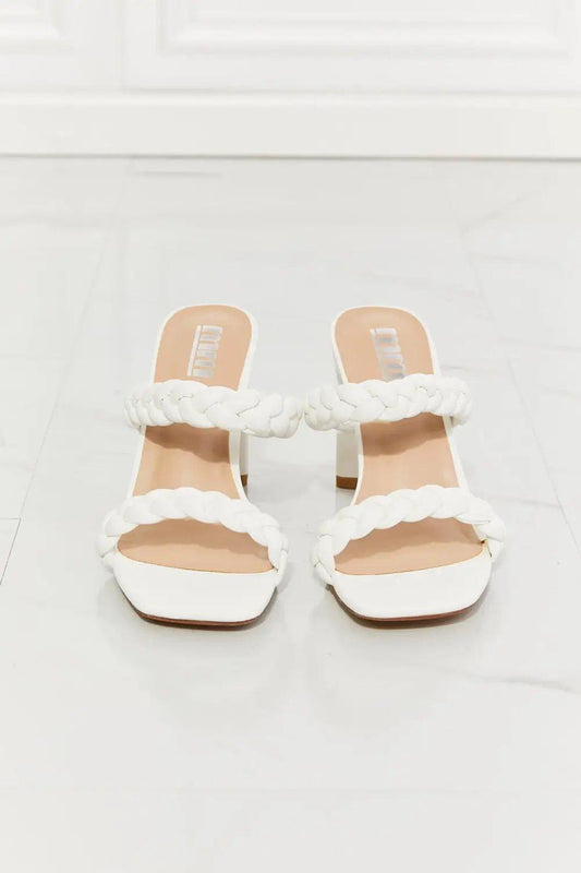 MMShoes In Love Double Braided Block Heel Sandal in White - Maves Apparel